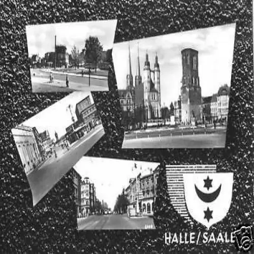 AK, Halle Saale, vier Straßenpartien, 1960