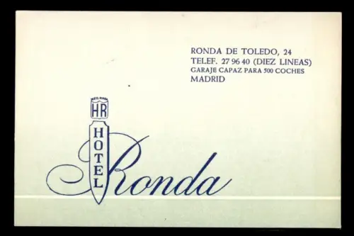 Hotelkarte, Hotel Ronda de Toledo, Madrid, um 1960