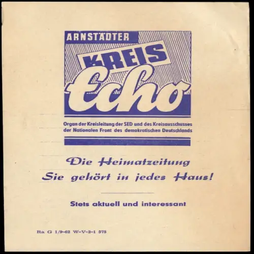 Arnstadt Thür., Bestellschein "Arnstädter Kreis-Echo", um 1962