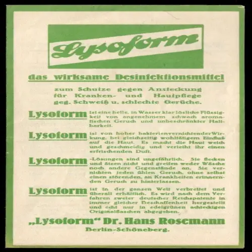Werbezettel, Lysoform Dr. Hans Rosemann, Berlin Schöneberg, um 1930
