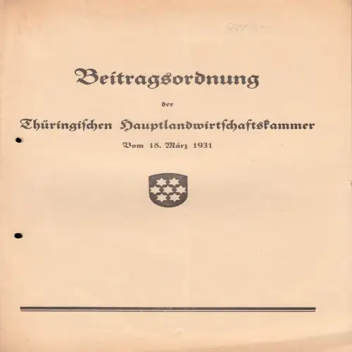 Beitragsordnung der Thüringischen Hauptlandwirtschaftskammer v. 18. März 1931