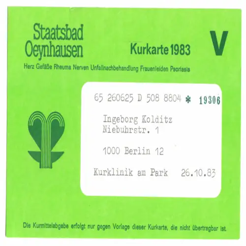 Kurkarte, Staatsbad Oeynhausen, 1983