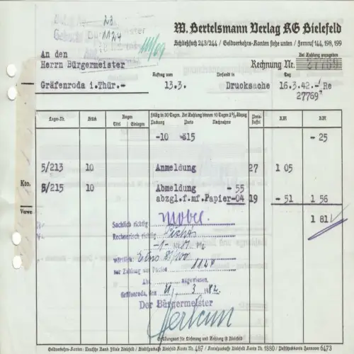 Rechnung, W. Bertelsmann Verlag KG, Bielefeld, 1942