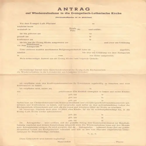 Antrag auf Wiederaufnahme in die Ev.-Luth. Kirche, 1953