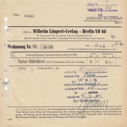 Rechnung, Wilhelm-Limpert-Verlag, Berlin SW 68, 1943