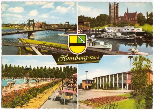 AK, Duisburg Homberg Ndrh., vier Abb., Wappen, um 1968