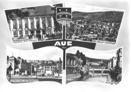 AK, Aue, 4 Abb., u.a. Hauptpostamt, 1965