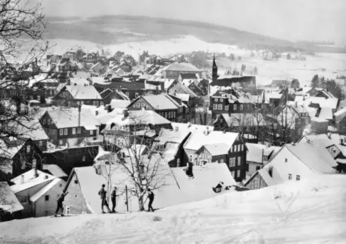 AK, Schmiedefeld am Rennsteig, winterliche Teilansicht, 1970