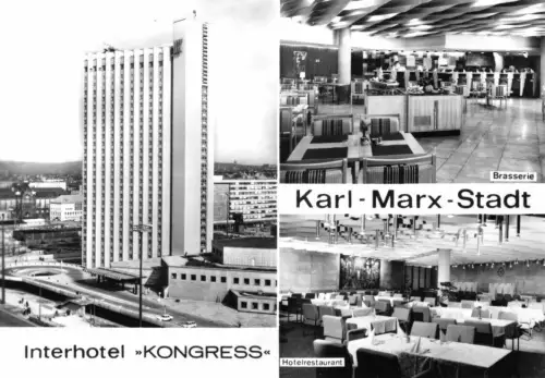 AK, Karl-Marx-Stadt, Interhotel "Kongress", drei Abb., 1978