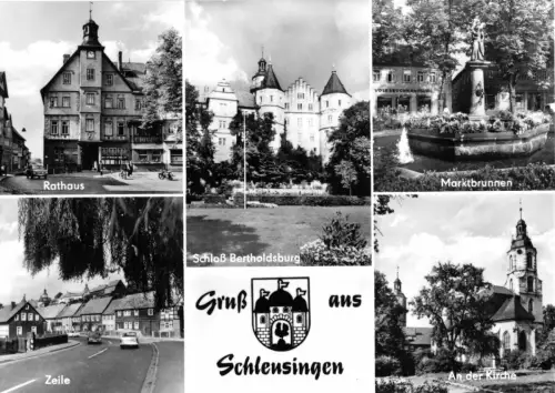 AK, Schleusingen, fünf Abb., Wappen, 1977