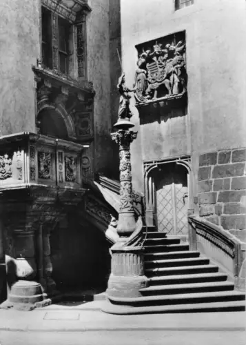 AK, Görlitz, Rathaustreppe mit Justitia und Kanzel, 1965