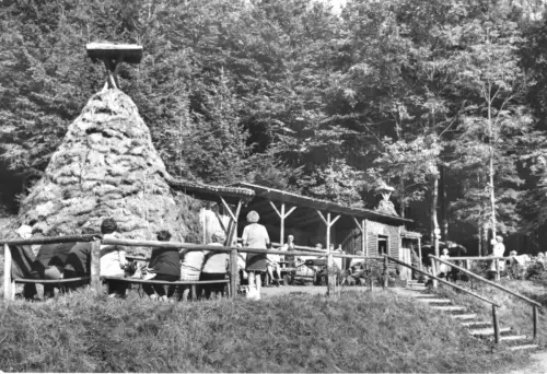 AK, Wernigerode Harz, Köhlerhütten bei Voigtstieg, belebt, 1977