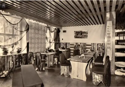 AK, Treseburg Harz, FDGB-Gaststätte "Forellenstube", Gastraum, Version 2, 1974