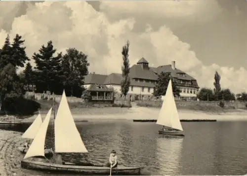 AK, Paulsdorf, Talsperre Malter, HO-Hotel "Haus Seeblick", Segelboote, 1963