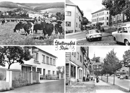 AK, Stadtlengsfeld Rhön, vier Abb., u.a. Café Feldatal, 1982