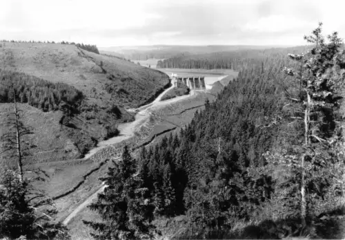 AK, Trautenstein Harz, Blick zur Staumauer der Talsperre, 1962