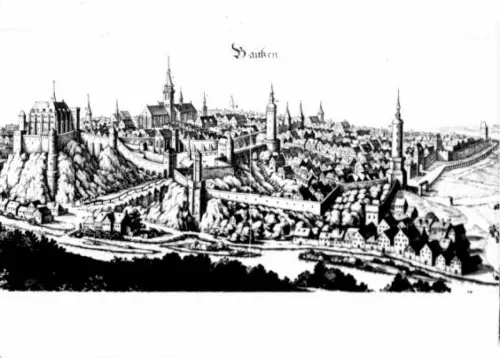 Foto im AK-Format, Bautzen, Stadt nach altem Stich 1970
