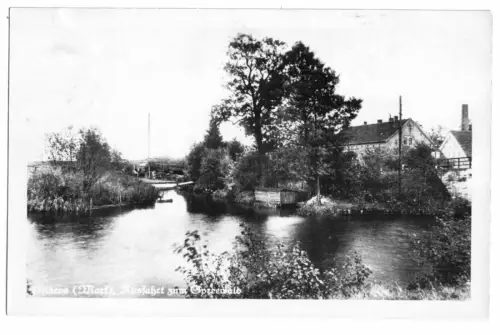 AK, Prieros Mark, Ausfahrt zum Spreewald, um 1955, Echtfoto