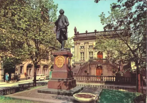 AK, Leipzig, Partie am Naschmarkt, Goethedenkmal, 1968