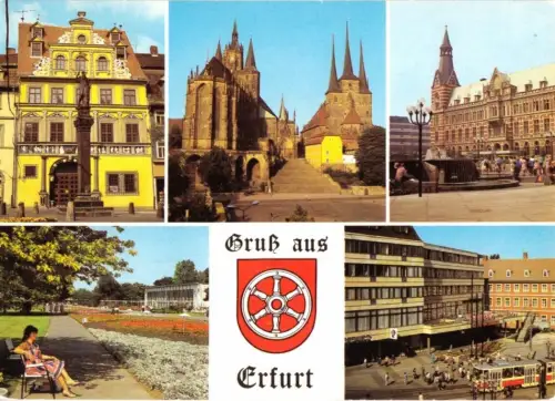 AK, Erfurt, fünf Abb., gestaltet, Version 2, 1985