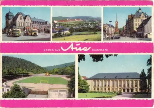 AK, Aue, fünf Abb., u.a. Stadion, 1964