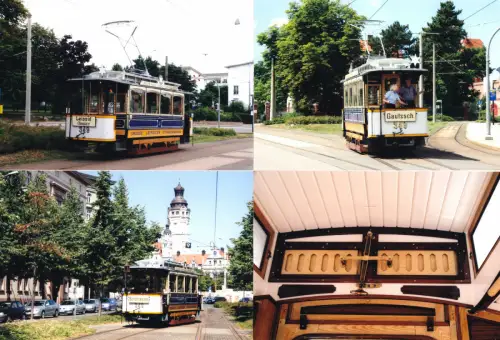 Foto im AK-Format (4), Leipzig, Historische Straßenbahn auf Fahrt, um 2000