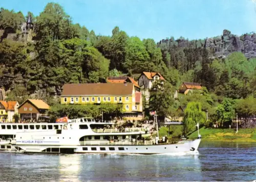 AK, Kurort Rathen Sächsische Schweiz, Teilansicht mit MS "Wilhelm Pieck", 1973