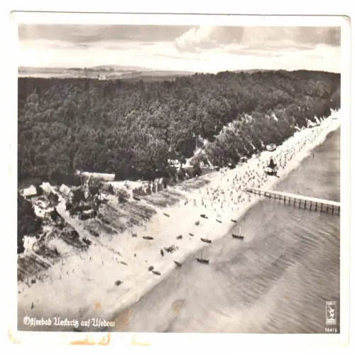 AK, Ostseebad Ueckeritz auf Usedom, Luftbildansicht Strand und Seebrücke, 1937