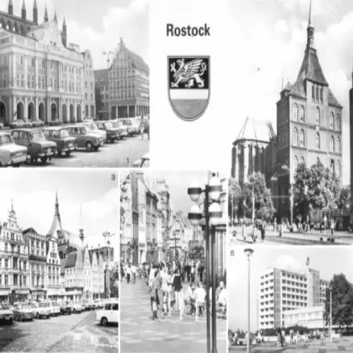 AK, Rostock, fünf Abb., Wappen, 1983