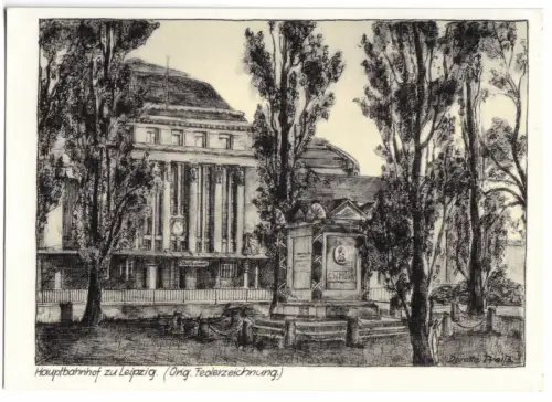 AK, Leipzig, Hauptbahnhof zu Leipzig, nach einer Federzeichnung, um 1944