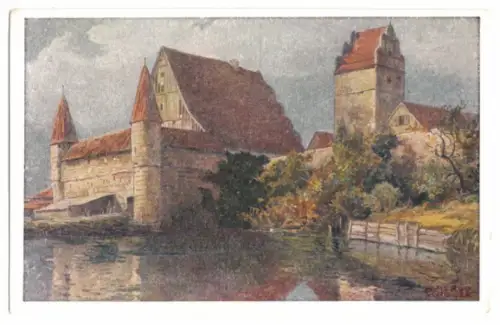 AK, Dinkelsbühl, Wasserburg, Künstlerkarte, um 1930