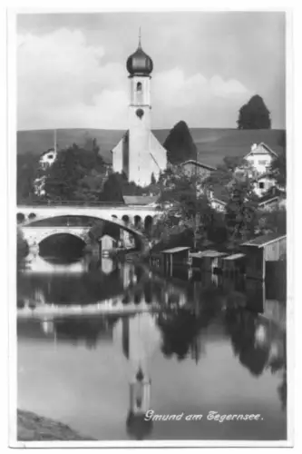 AK, Gmund am Tegernsee, Teilansicht m. Kirche, um 1930