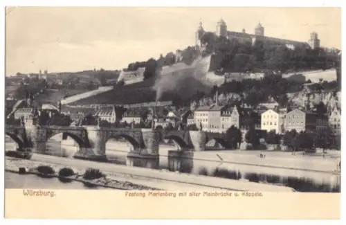 AK, Würzburg, Festung Marienberg, alte Mainbrücke, 1914