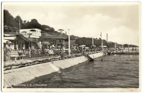 AK, Meersburg am Bodensee, Strandbad, belebt, 1942