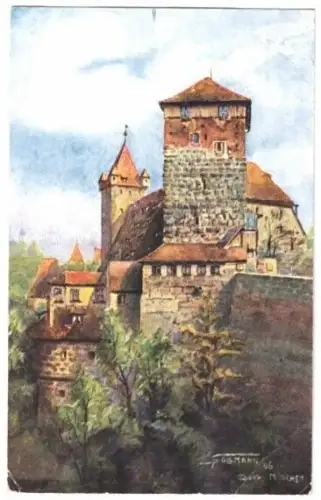 AK, Nürnberg, Fünfeckiger Turm, Künstlerkarte, um 1926