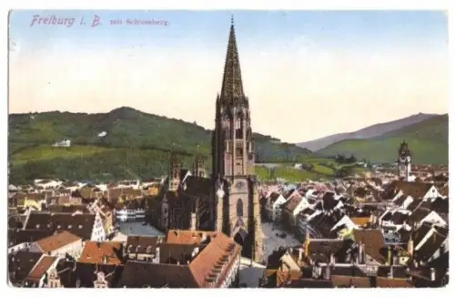 AK, Freiburg i. B., Teilansicht mit Schlossberg, 1933