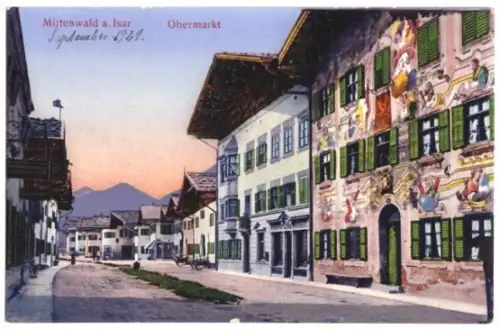AK, Mittenwald, Obermarkt, Straßenpartie, 1921