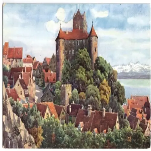 AK, Meersburg Bodensee, Teilansicht, Künstlerkarte 1920
