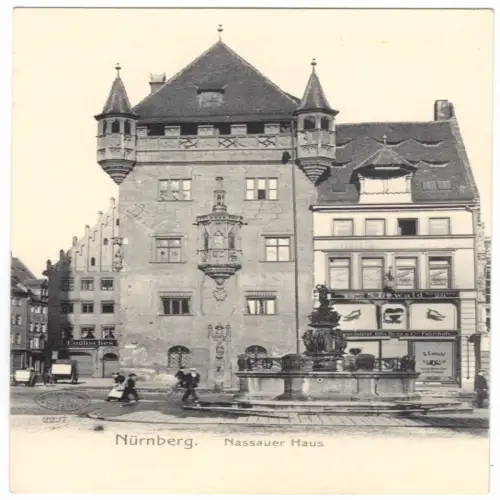 AK, Nürnberg, Straßenpartie mit Nassauer Haus, um 1905