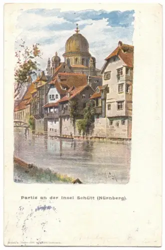 AK, Nürnberg, Partie an der Insel Schütt, Künstlerkarte, 1902