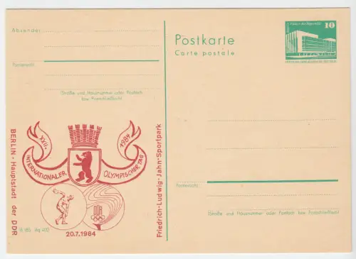 Ganzsache Mi.-Nr. DDR P84 m. Zudr., **, Berlin Prenz. Berg, Olympischer Tag 1984