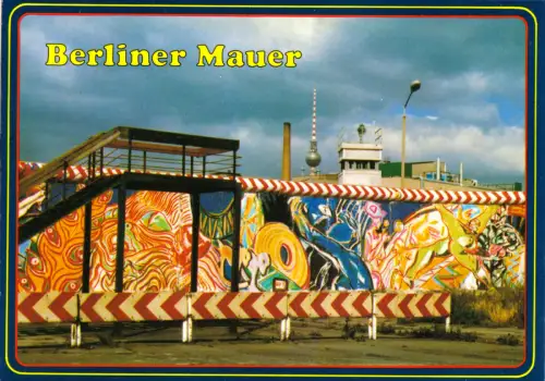 AK, Berlin, Mauerpartie mit "Touristenausguck", Graffiti, 1980er