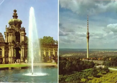 AK, Dresden, zwei Abb., Zwingerund Fernsehturm, 1977