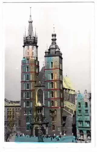 AK, Kraków, Krakau, Kosciol Marieacki, Marienkirche, Echtfoto, handcol., um 1955