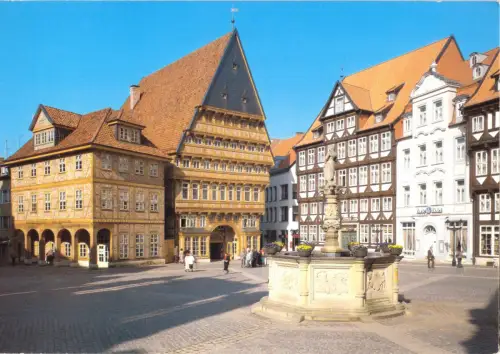 AK, Hildesheim, Marktplatz mit Bäckeramtshaus und Knochenhaueramtshaus, 1991
