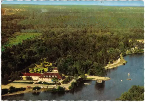 AK, Ingolstadt, Café - Gaststätte am Auwaldsee, Luftbild, um 1965