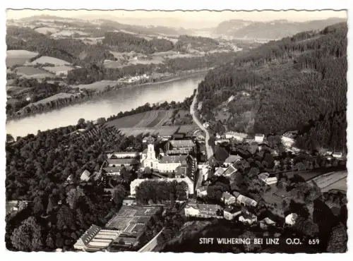AK, Wilhering b. Linz, Stift Wilhering, Luftbildansicht, 1975