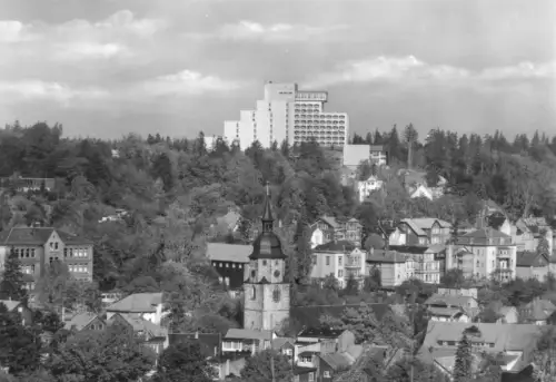 AK, Friedrichroda Thür. Wald, Teilansicht mit FDGB-Heim "August Bebel", 1986