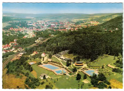 AK, Bad Kissingen, Terassenschwimmbad, Luftbildansicht, 1968