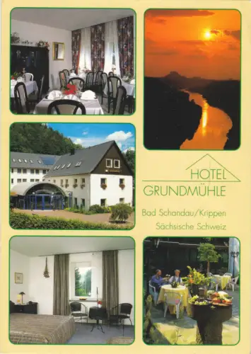 AK, Krippen Sächs. Schweiz, Hotel Grundmühle, fünf Abb., 2004